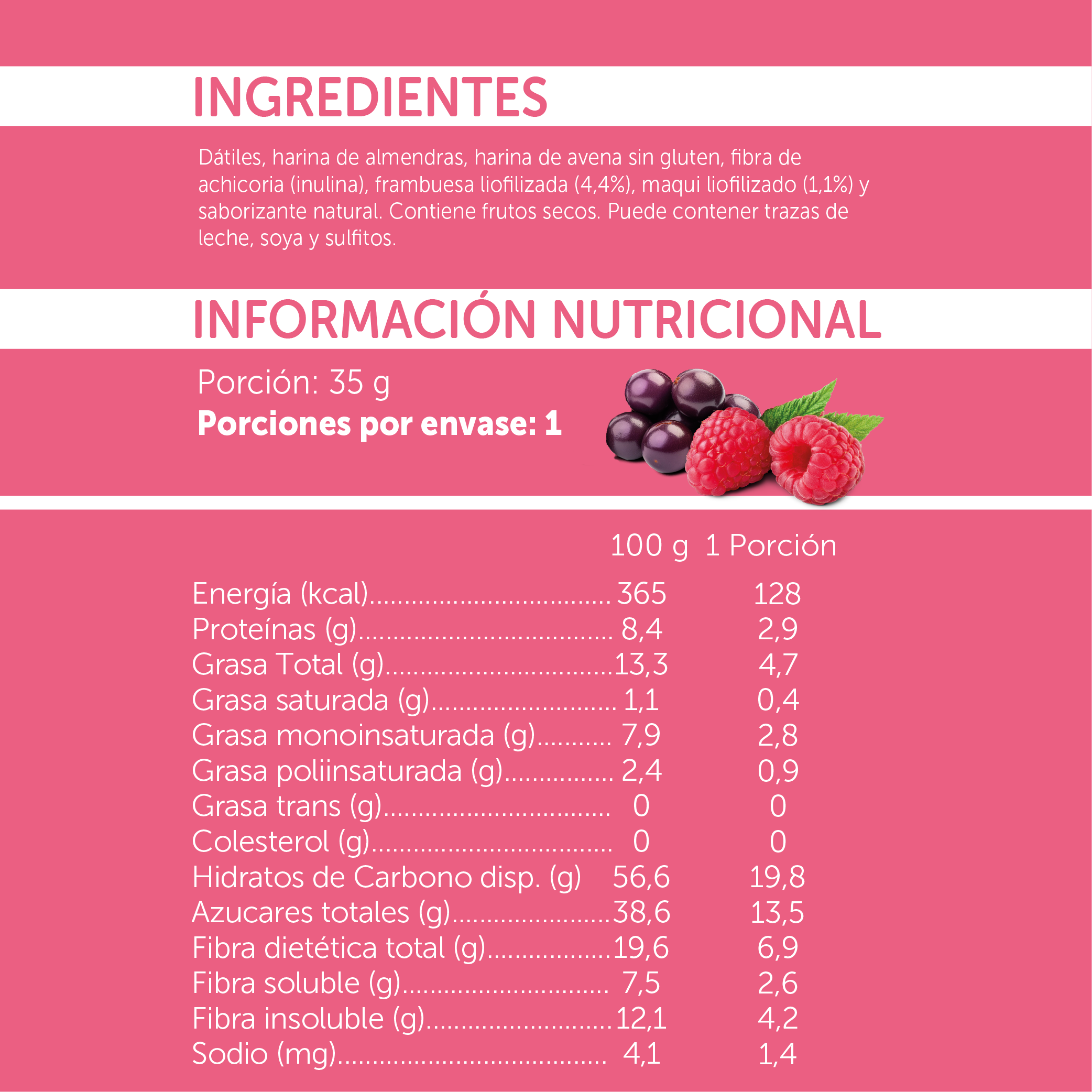 Barrita Natural Frambuesa Maqui con Fibra Prebiótica - 18 uds.