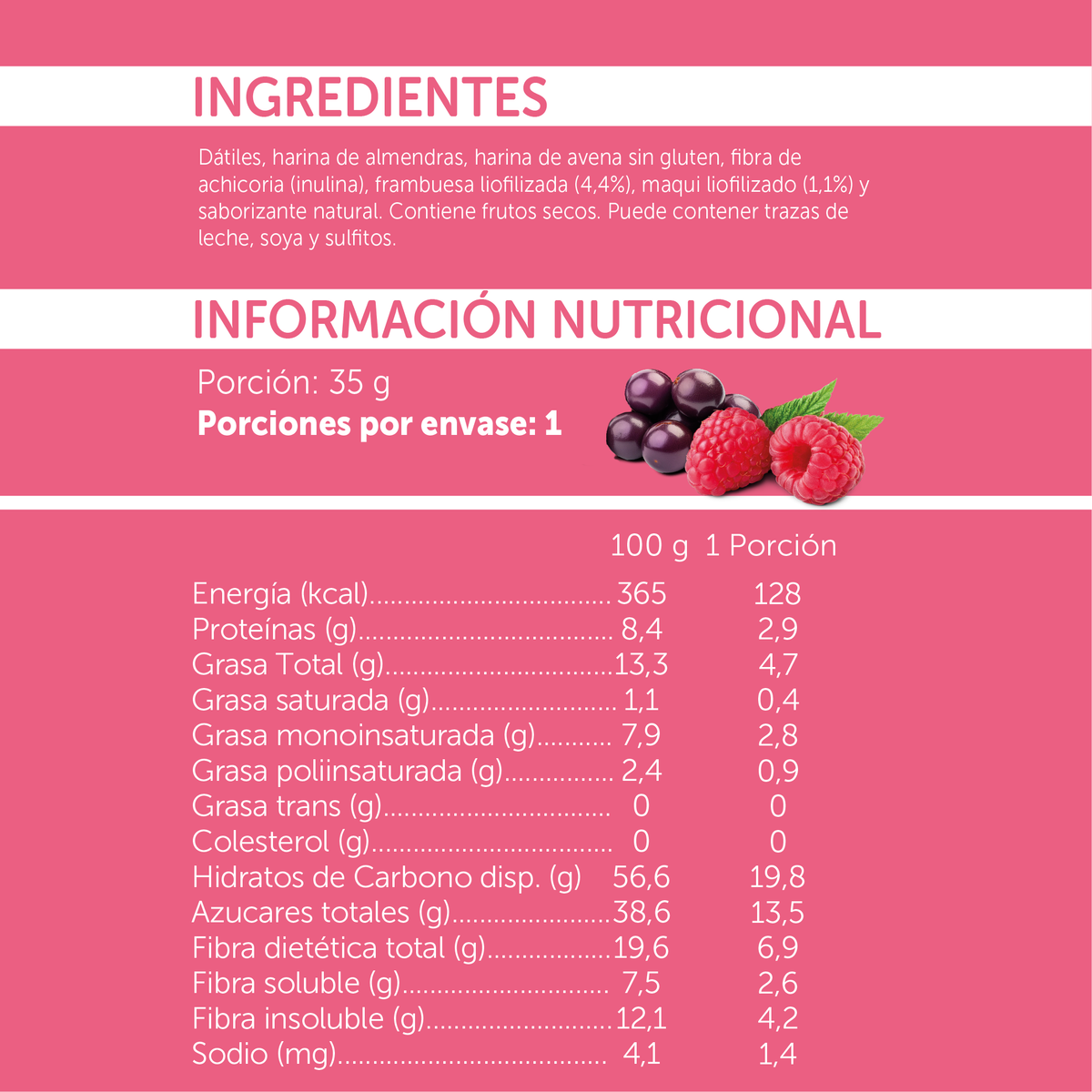 Barrita Natural Frambuesa Maqui con Fibra Prebiótica - 4 uds.
