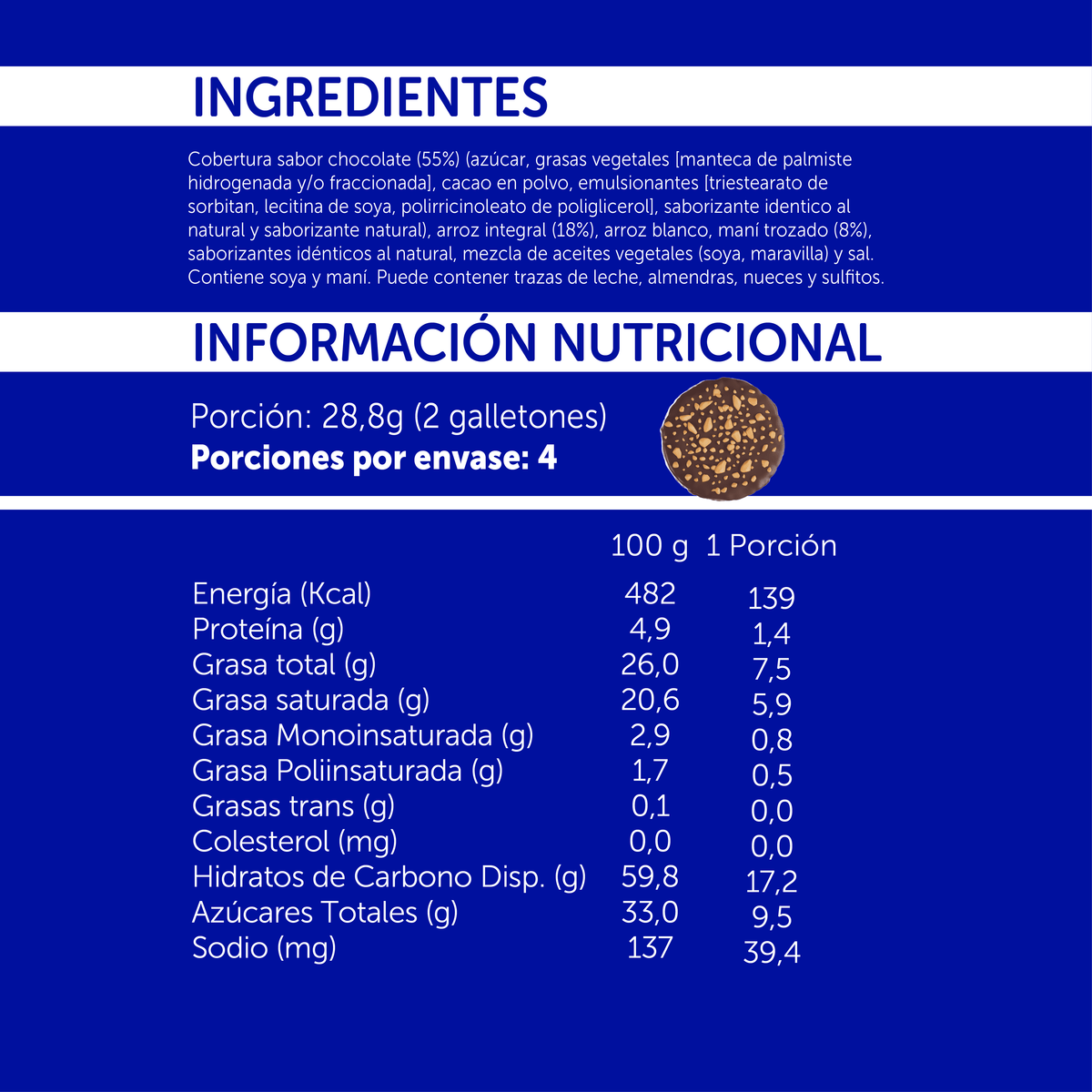 Galletón de Arroz Choconut 115 gr - Pack 4x2 un