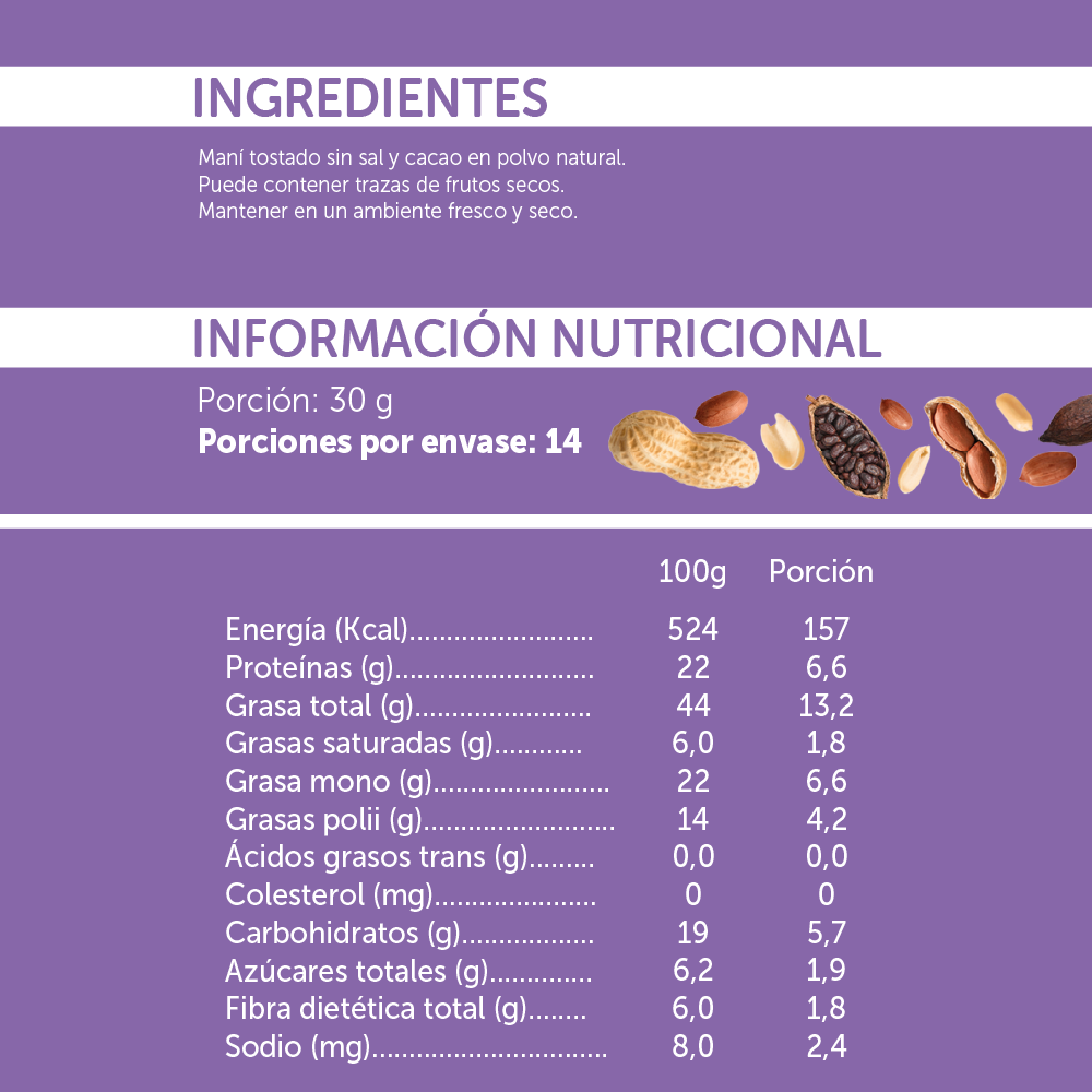Mantequilla de Maní y Cacao 420 gr